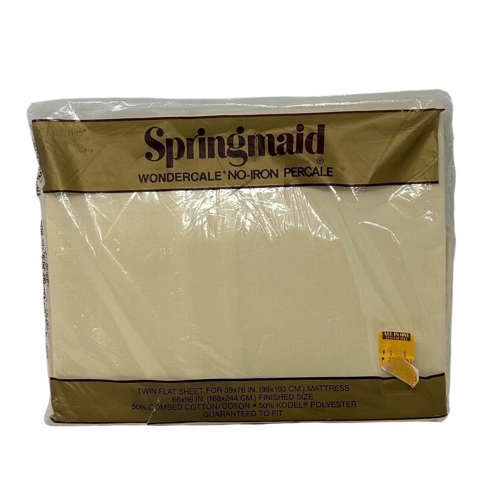 Springmaid Wondercale Twin Flat Sheet Cream No‎ Iron Percale Vintage New